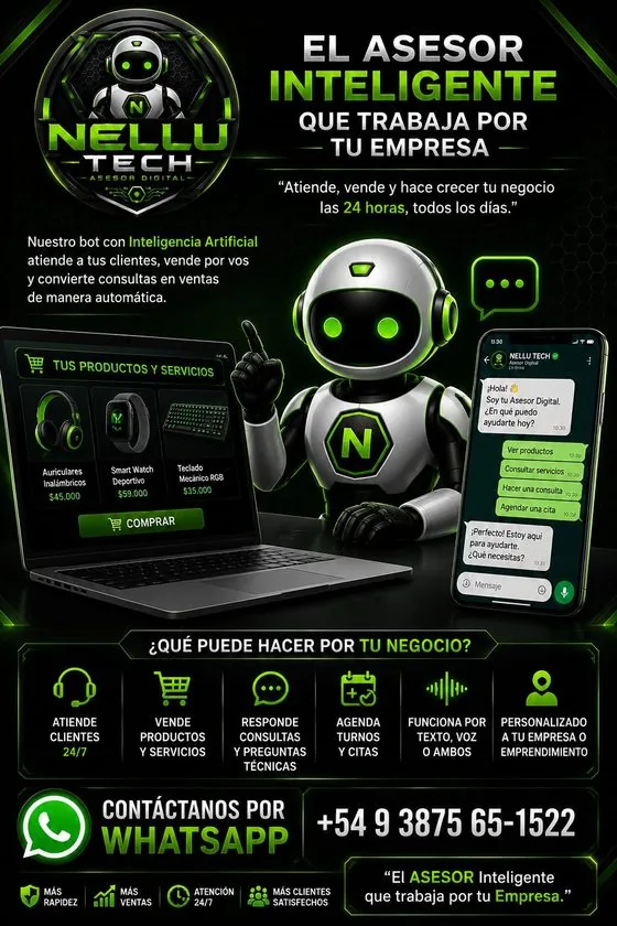 Asesor Digital NELLU TECH en laptop y WhatsApp
